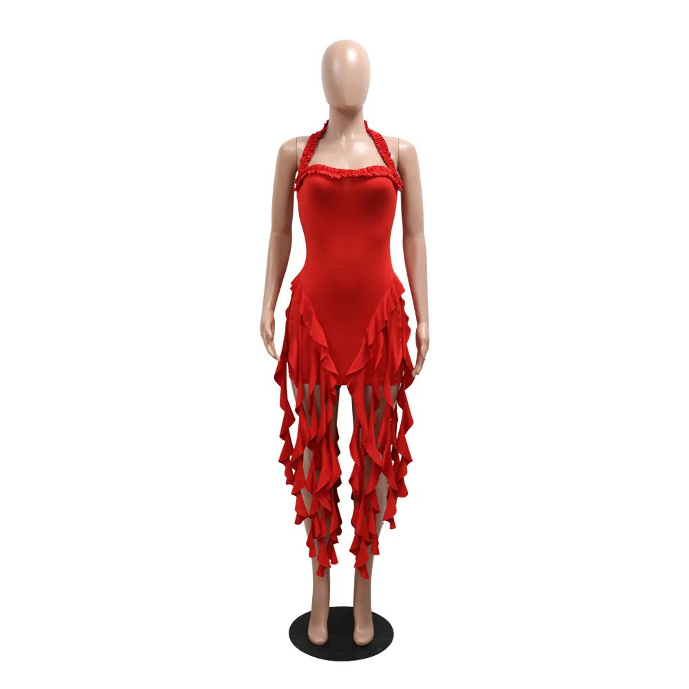 Women Sleeveless Strapless Halter Long Dress Summer Streetwear Beach Tassel Evening 2026 Night Party Dresses Vestidos by DERILUJA LLC