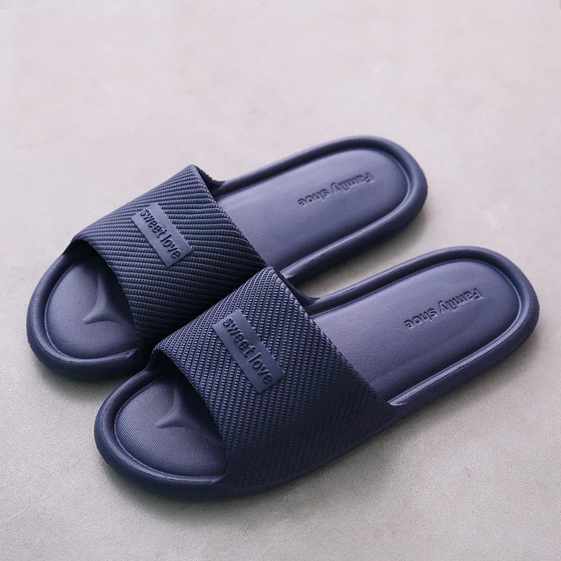 Summer Bathroom Slippers Men Women Non-slip Fashion Slides Indoor House EVA Slippers Woman Couples at Home Happy Flops LX021 by DERILUJA LLC