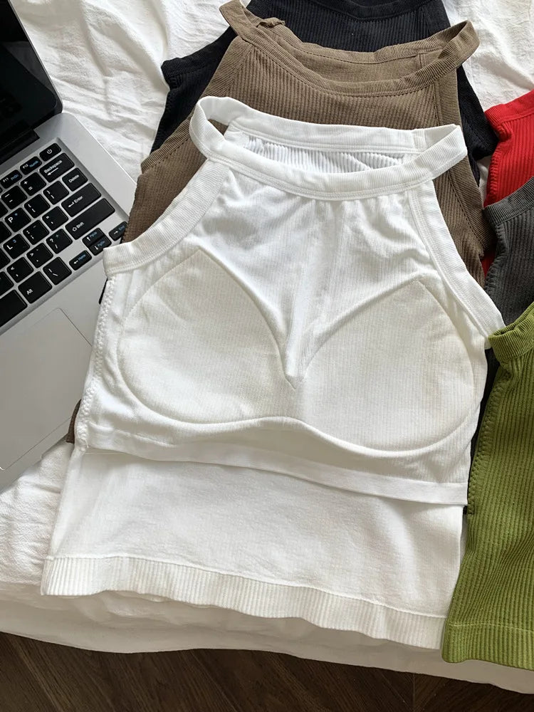 Women's Small Strap Vest Outdoor Wear Summer Beautiful Ba Sports Yoga Hanging Ne Top with Chest Pad Matching Underwear by DERILUJA LLC