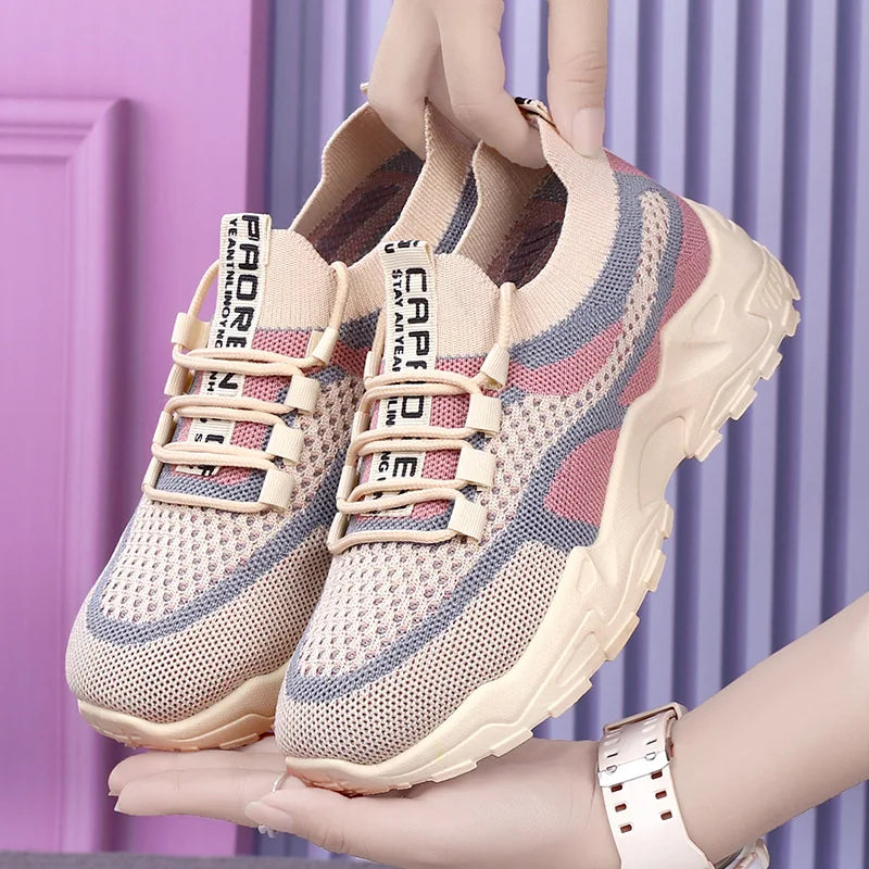 Chunky Sneakers 2025 Women's Casual Shoes Spring And Autumn Air Mesh Breathable Sports Shoes For Women's Soft Sole Running Shoes by DERILUJA LLC