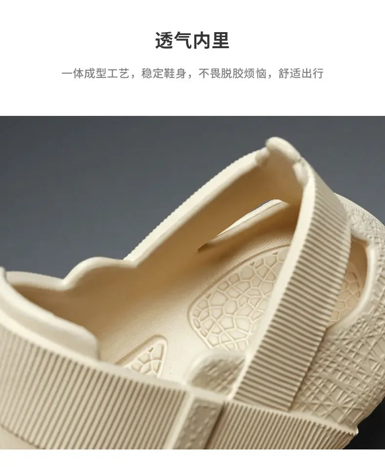 Summer Men's Outdoor Hollow Sandals Flat Bottom Non Slip Women's Garden Beach Breathable Soft Bottom Sneakers Large Sandals by DERILUJA LLC