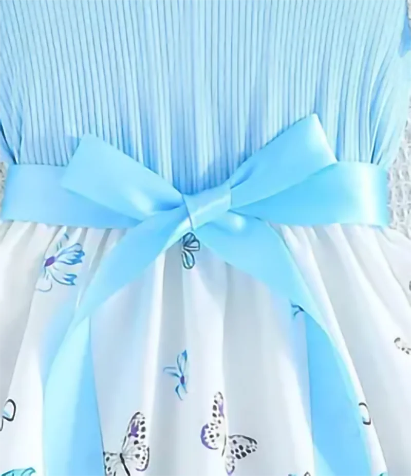 A Fresh And Cute Sleeveless Blue Floral Pattern Dress For Summer by DERILUJA LLC