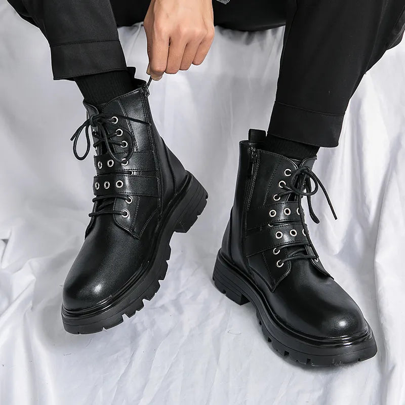 NEW Luxury Brand Black Men's Chelsea Boots Gothic Biker Boots Men's Casual Leather Outdoor Boots Ankle Boots for Men kodez