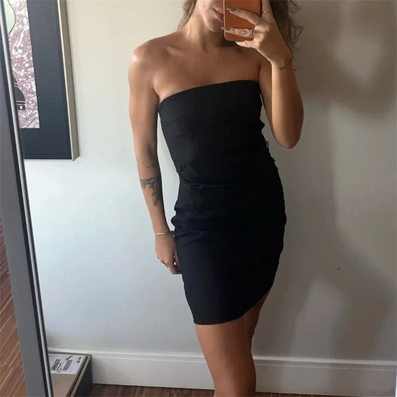 Mini Dress Woman Blue Black White Bodycon Dress Women Backless Sleeveless Summer Sexy Party Short Dresses by DERILUJA LLC