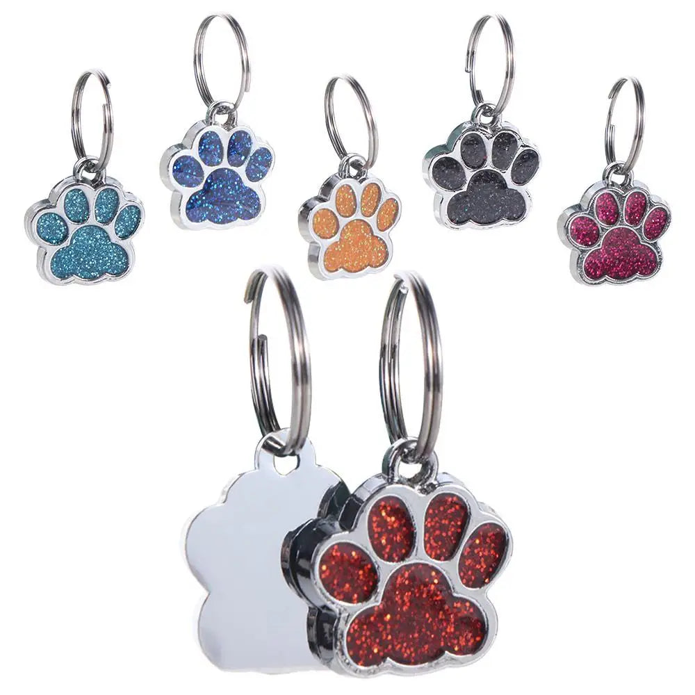 Cat Dog Paw Print Dog Cat Tags Personalized Anti-Lost Pet Glitter Pendant with Hook Exquisite Pet Collar Tag Pendant Puppy by DERILUJA LLC