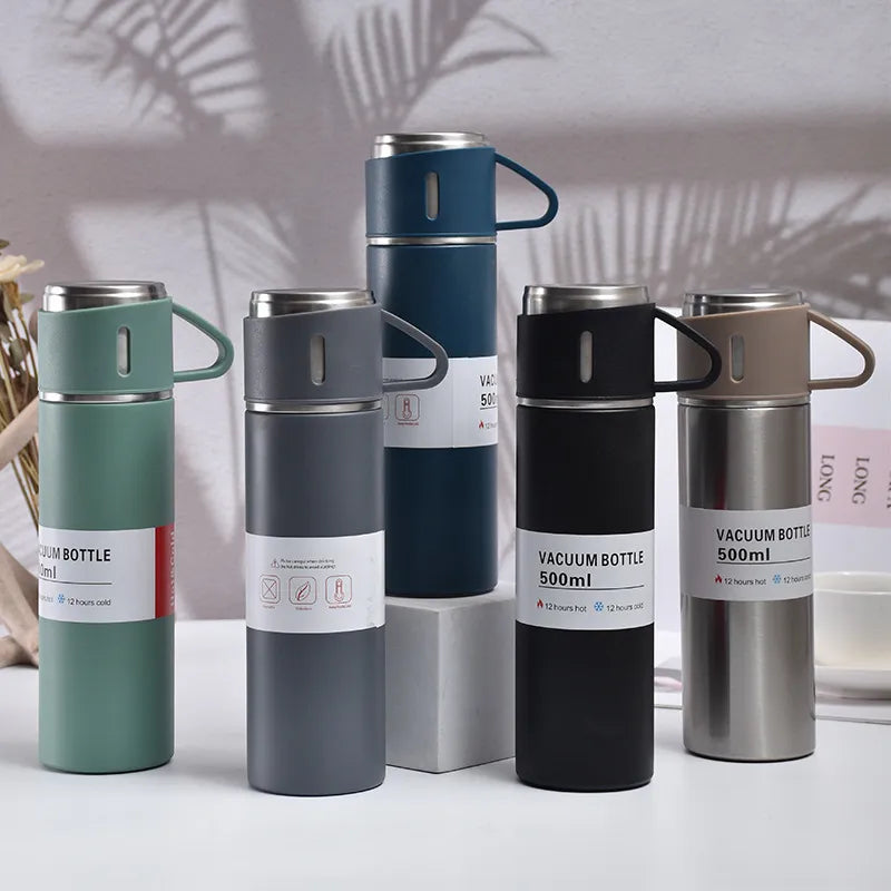 500ML Stainless Steel Vacuum Flask Gift Set Office Business Style Thermos Bottle Outdoor Hot Water Thermal Insulation Couple Cup