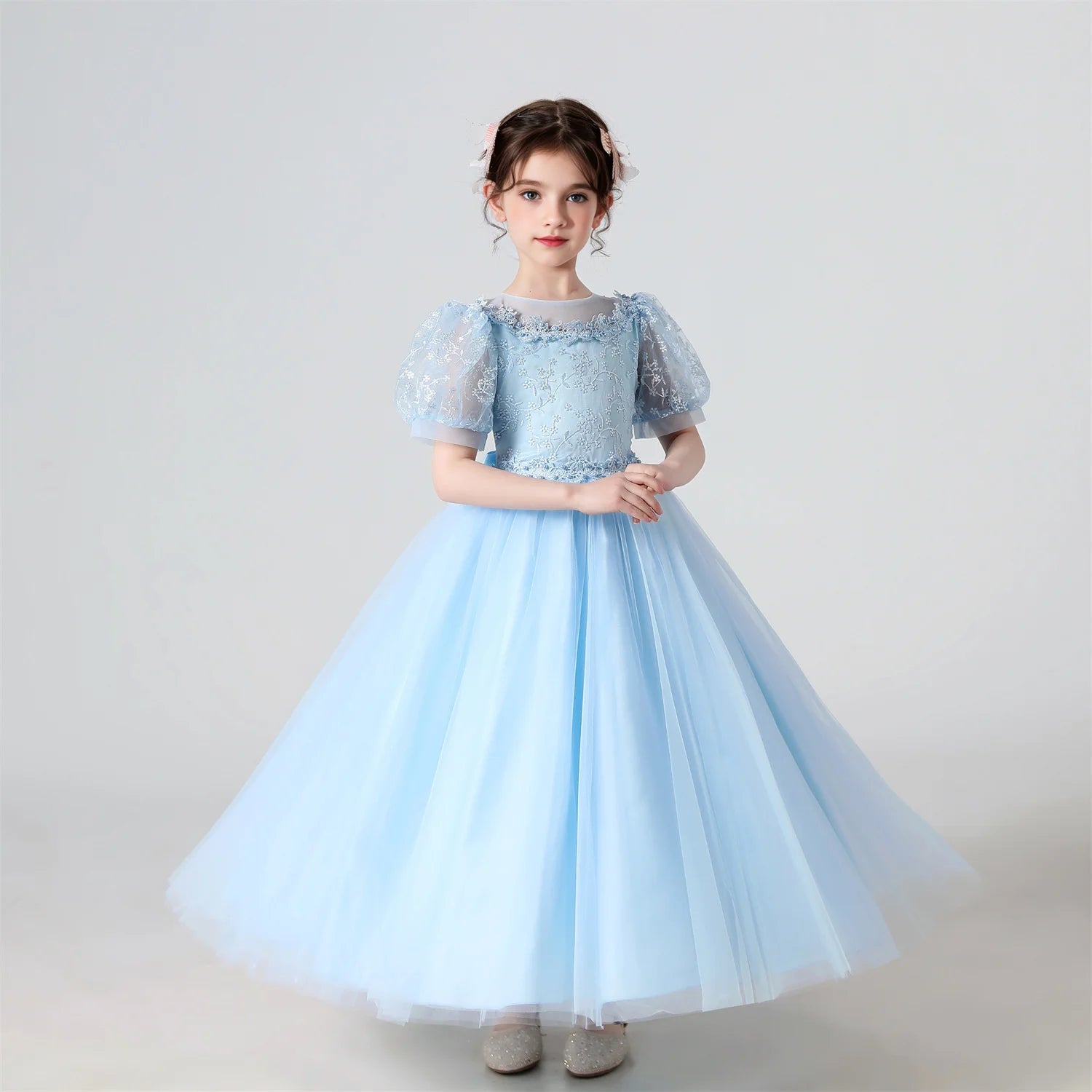 Girl Flower Dress Lace Embroidered Wedding Princess Dress Host Performance Costume Gown Christmas Party Evening Dresses by DERILUJA LLC