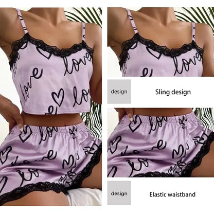 1Set Women's Pajama Shorts Suit Homewear Print Underwear Pijama Sexy Lingerie Camisoles Tanks Nighty Ladies Sleepwear Women