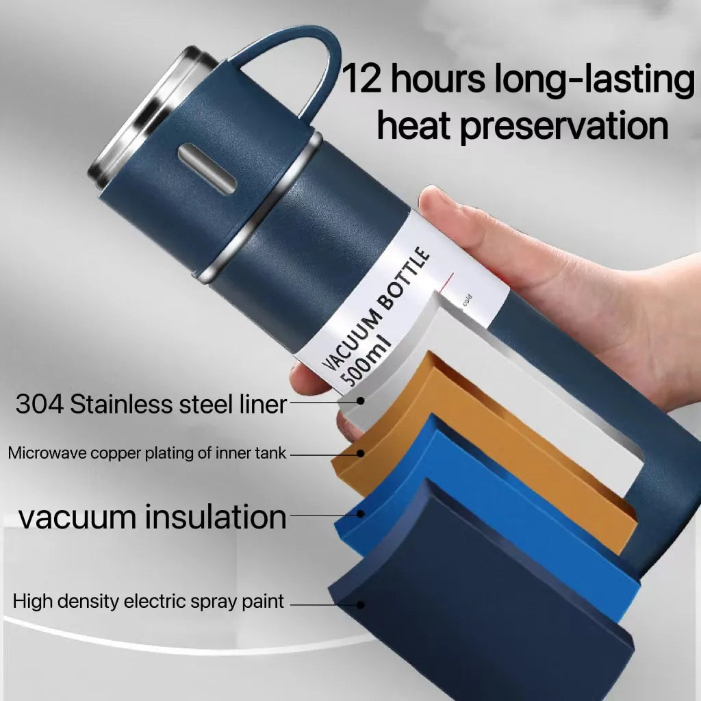 500ML Stainless Steel Vacuum Flask Gift Set Office Business Style Thermos Bottle Outdoor Hot Water Thermal Insulation Couple Cup