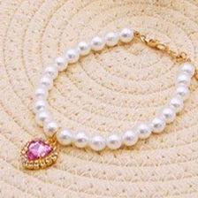 Luxury Pearl Pet Collar Pet Cat Dog Collar Love Pendant Pet Supplies Love Crystal Collar Kitten Cat Necklace by Badon Shop LLC