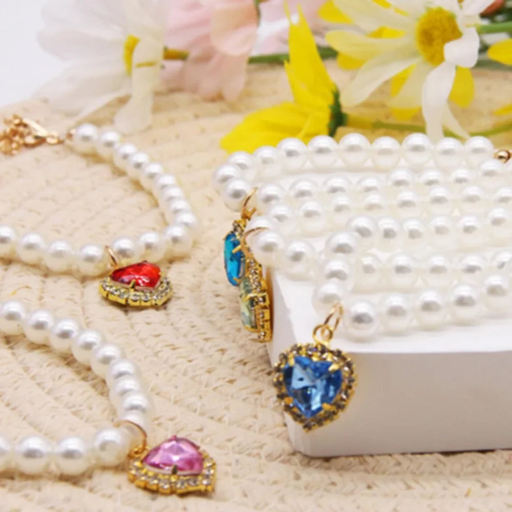 Luxury Pearl Pet Collar Pet Cat Dog Collar Love Pendant Pet Supplies Love Crystal Collar Kitten Cat Necklace by Badon Shop LLC