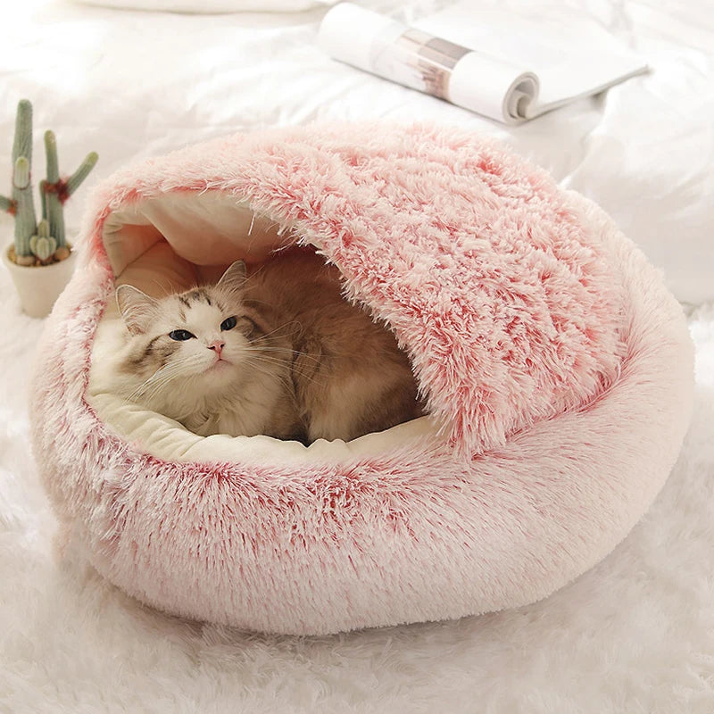 Soft Plush Pet Bed with Cover Round Cat Bed Pet Mattress Warm Cat Dog Sleeping Nest Cave for Small Dogs kitten by Badon Shop LLC