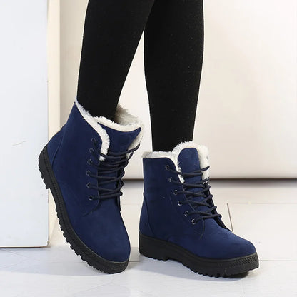 Women Winter Boots Ladies Snow Boots Lace Up Ankle Boots Female Non Slip Plush Fur Shoes Keep Warm Ankle Botas  kodez