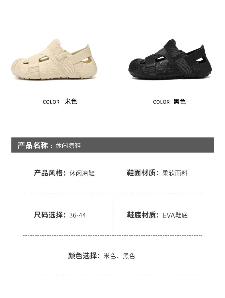 Summer Men's Outdoor Hollow Sandals Flat Bottom Non Slip Women's Garden Beach Breathable Soft Bottom Sneakers Large Sandals by DERILUJA LLC