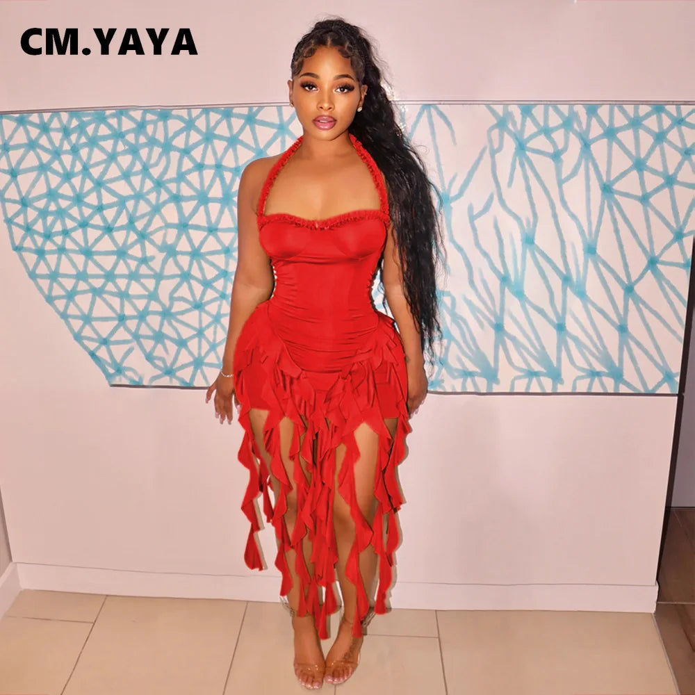Women Sleeveless Strapless Halter Long Dress Summer Streetwear Beach Tassel Evening 2026 Night Party Dresses Vestidos by DERILUJA LLC