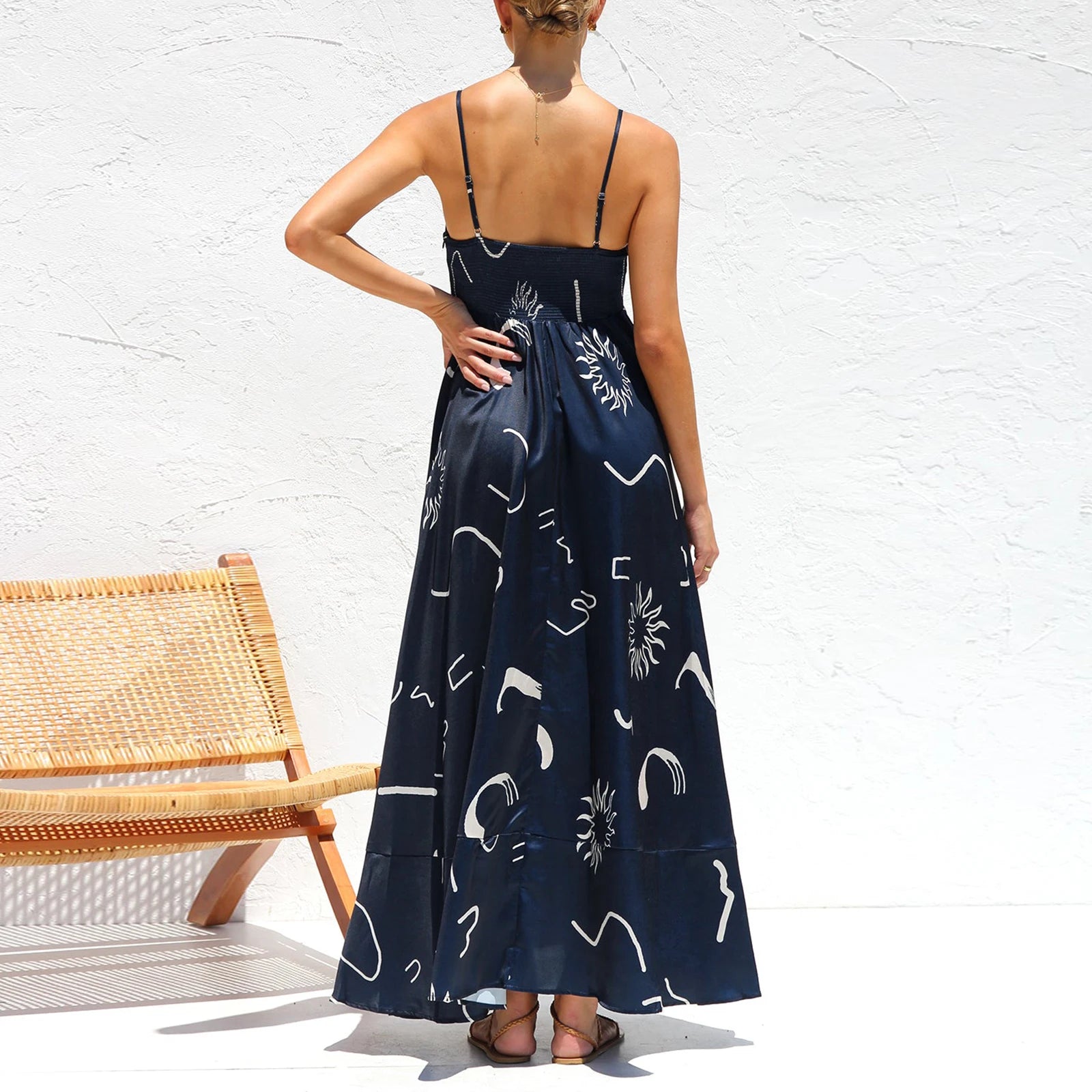 Women Sun Long Dress Swing Dress Slip Dress Spaghetti Straps Floral Backless Dresses Summer Lady Elegant Holiday Outfits by DERILUJA LLC