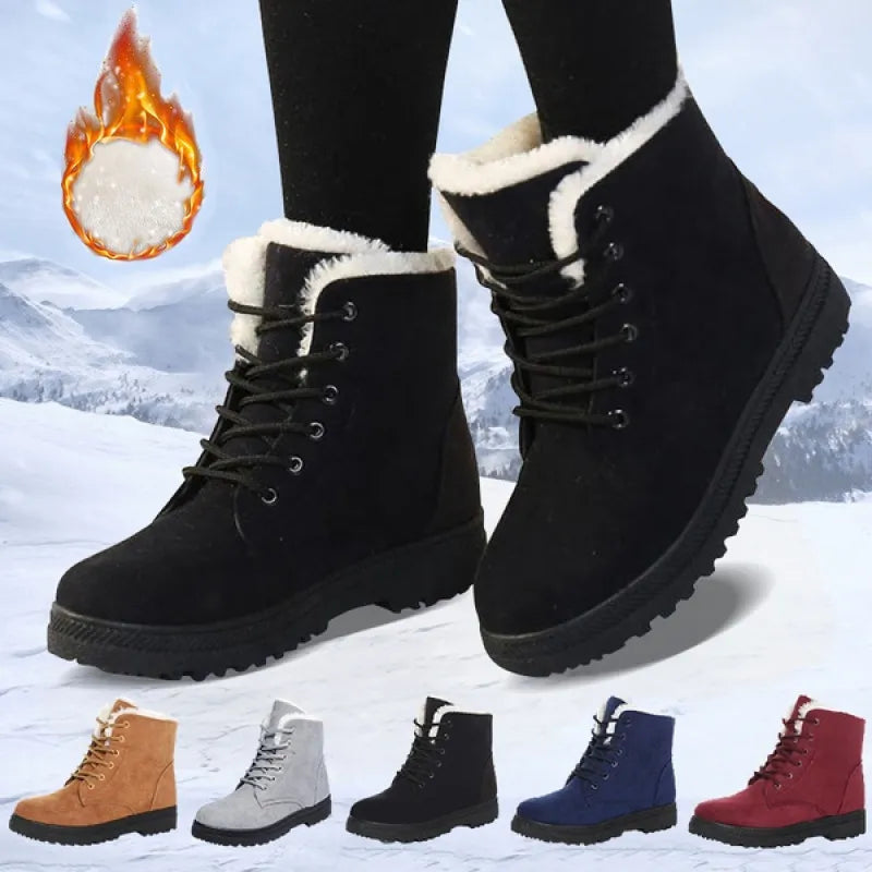 Women Winter Boots Ladies Snow Boots Lace Up Ankle Boots Female Non Slip Plush Fur Shoes Keep Warm Ankle Botas  kodez