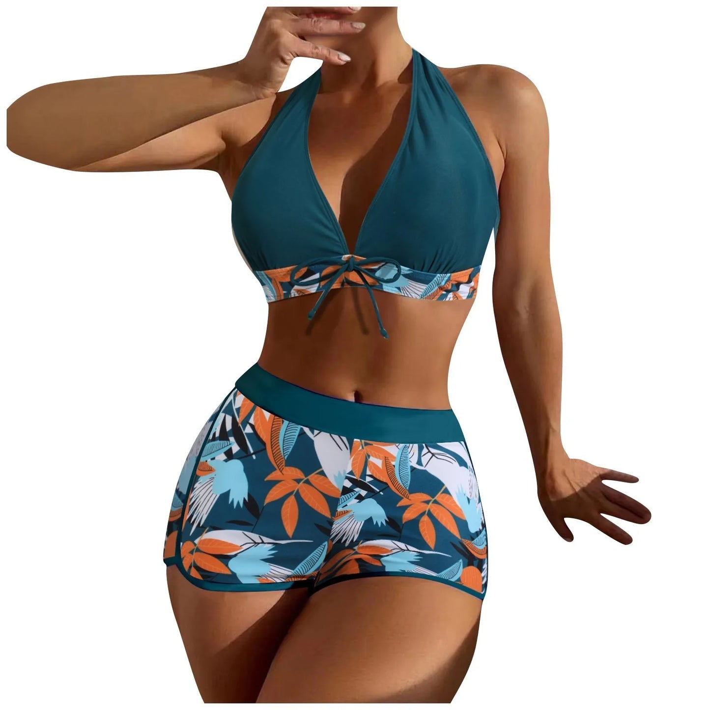 Women's Paneled Printed Swimsuit Ladies Fashion High Waist Swimsuit Two-Piece Set V-Neck Bathing Suits Female by DERILUJA LLC