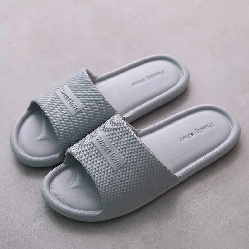 Summer Bathroom Slippers Men Women Non-slip Fashion Slides Indoor House EVA Slippers Woman Couples at Home Happy Flops LX021 by DERILUJA LLC