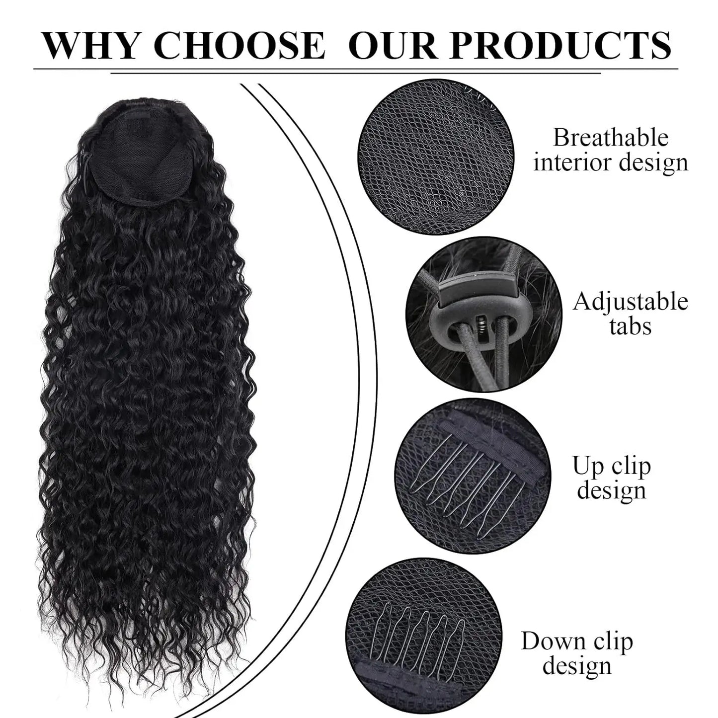Synthetic Wig 24inch Long Curly Wave Drawstring Ponytail HairPieces Extension Heat Resistant Clip in For Women Girl by DERILUJA LLC