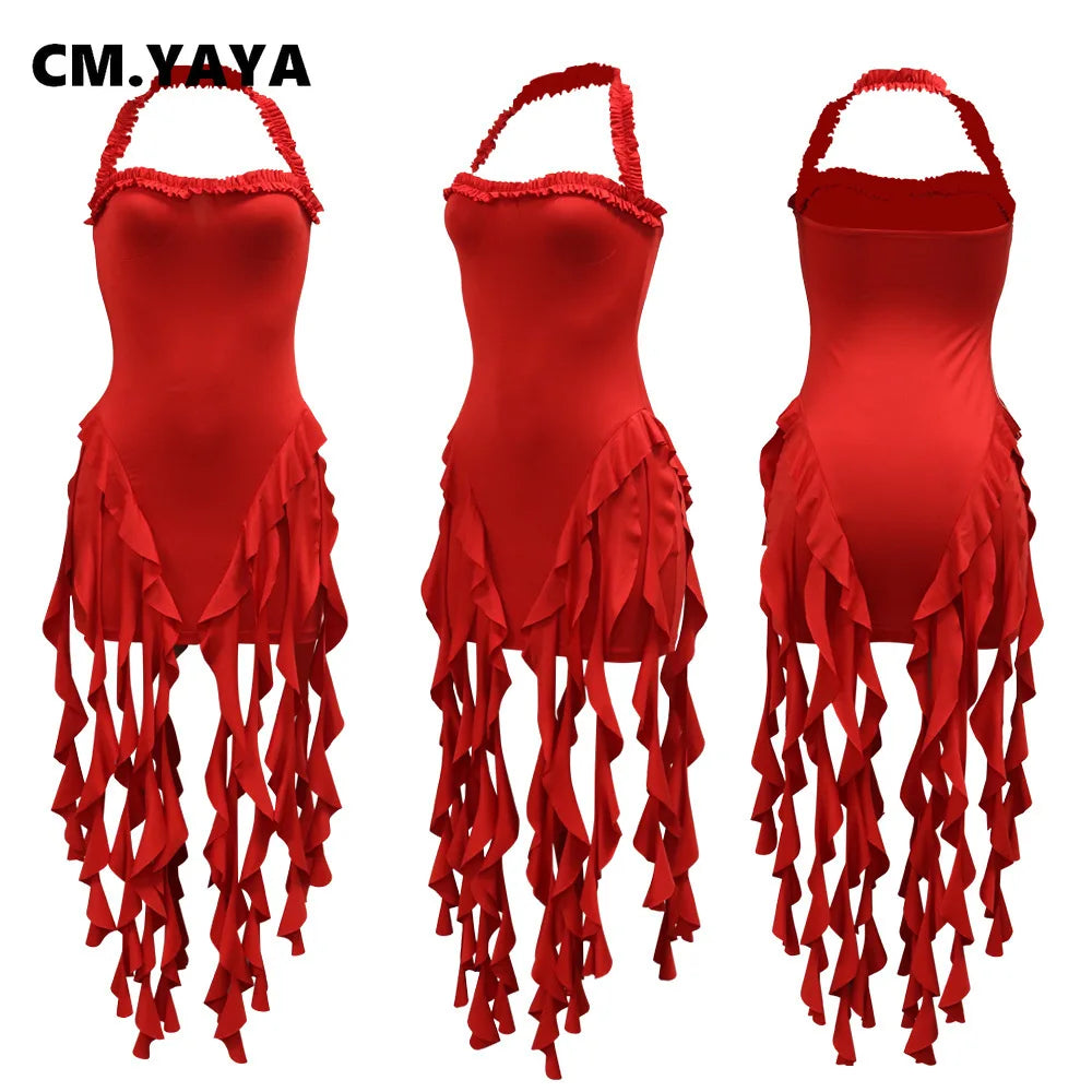 Women Sleeveless Strapless Halter Long Dress Summer Streetwear Beach Tassel Evening 2026 Night Party Dresses Vestidos by DERILUJA LLC