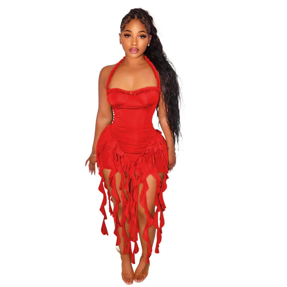 Women Sleeveless Strapless Halter Long Dress Summer Streetwear Beach Tassel Evening 2026 Night Party Dresses Vestidos by DERILUJA LLC