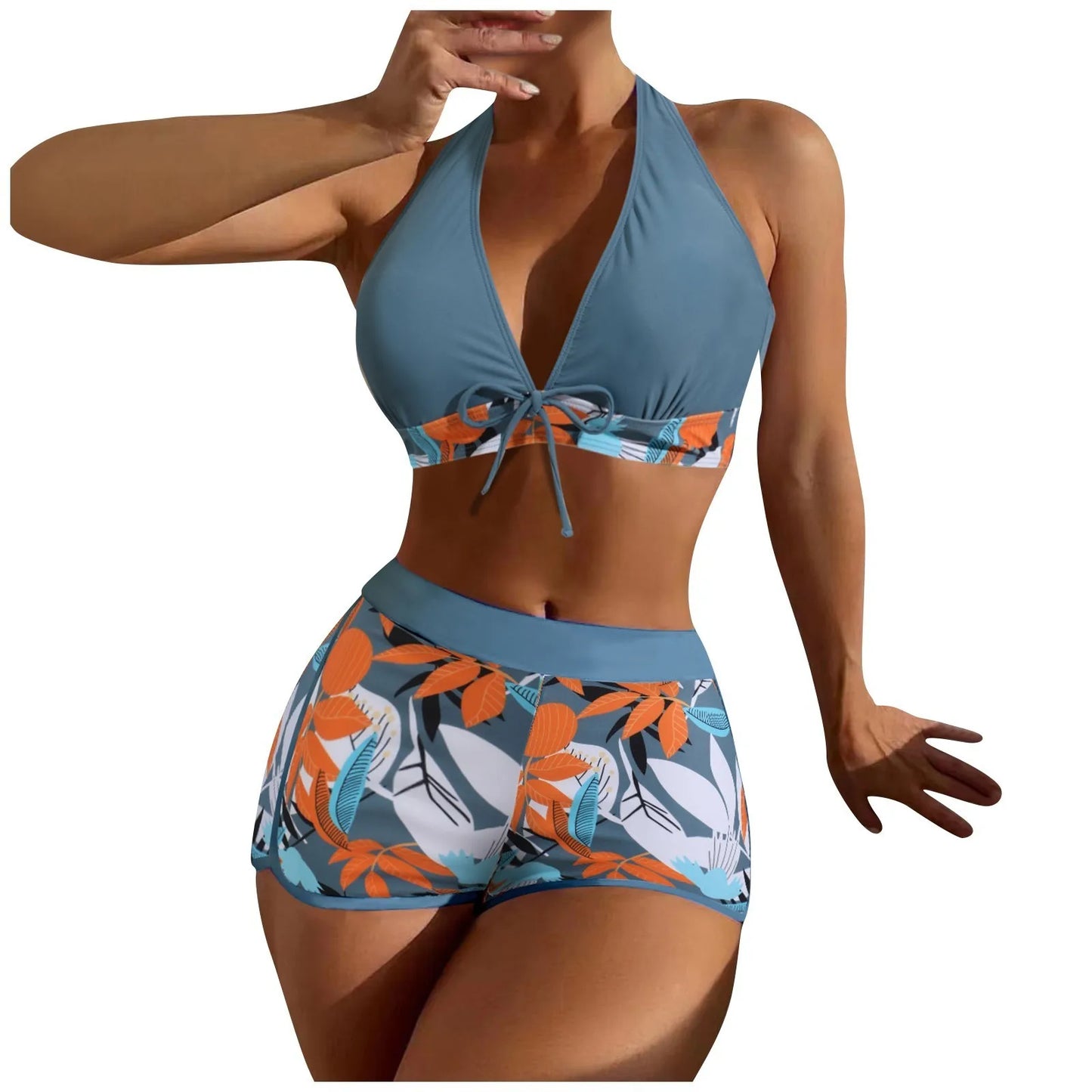 Women's Paneled Printed Swimsuit Ladies Fashion High Waist Swimsuit Two-Piece Set V-Neck Bathing Suits Female by DERILUJA LLC
