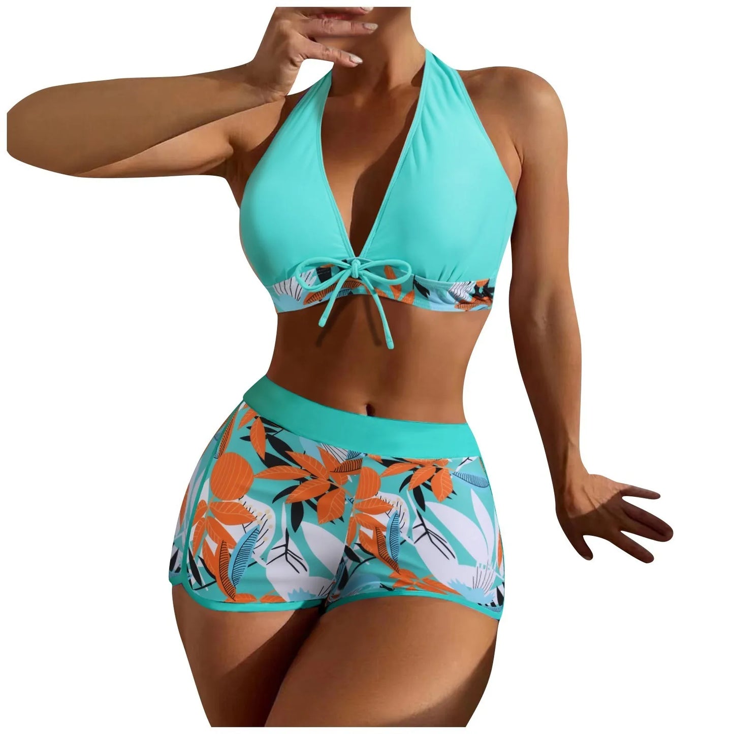 Women's Paneled Printed Swimsuit Ladies Fashion High Waist Swimsuit Two-Piece Set V-Neck Bathing Suits Female by DERILUJA LLC