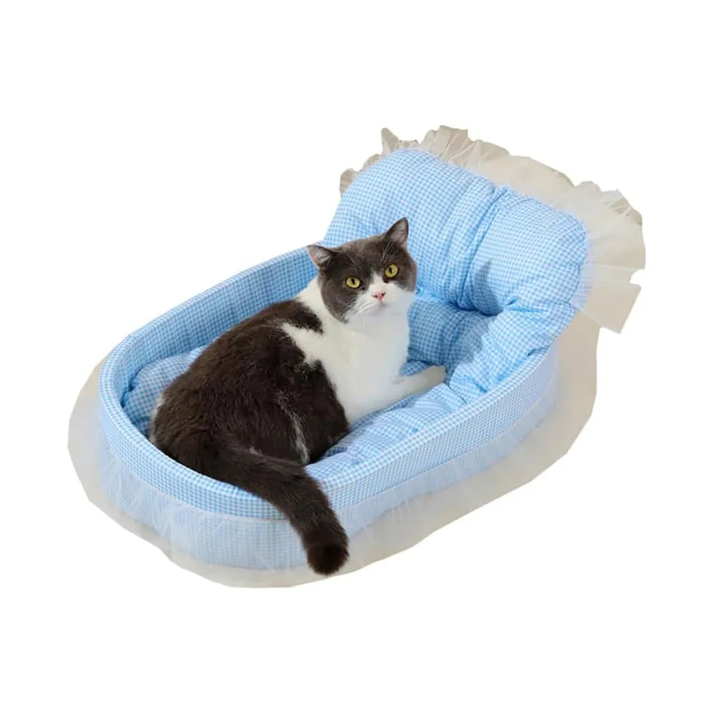Cute Lace-Trimmed Pet Cat Princess Sofa Bed For Four Seasons Washable and Removable Soft Plush Oval for Small Dogs/Cats by DERILUJA LLC