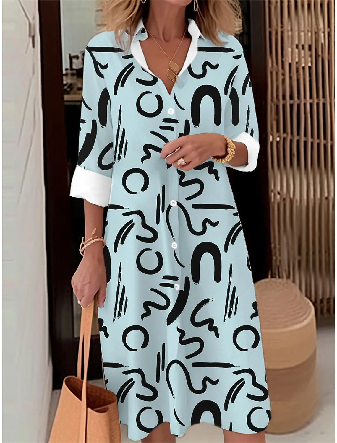 Autumn Elegant Long Sleeve Plaid Shirt Dress Flip Lapel Single Breasted Patchwork Dress Women's Comfortable Commuter Casual Robe by DERILUJA LLC