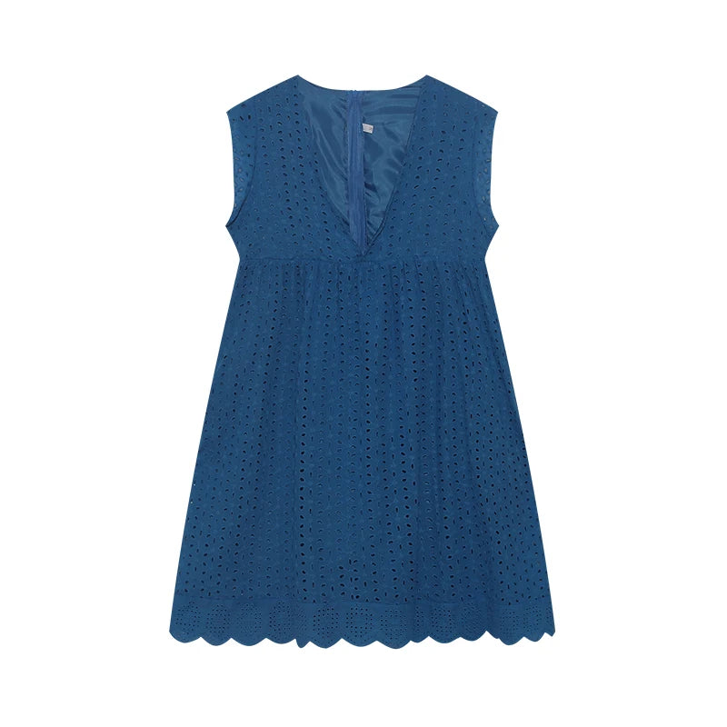 2026 Lace Jacquard Hollowed out V-neck Dress with Pocket Lining Shorts New Women's Fashion Elegant Casual Dress by DERILUJA LLC