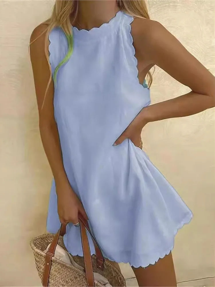 Mini Dresses Female New Holiday Solid Dress New by DERILUJA LLC