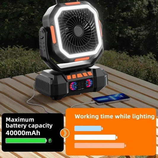 40000mAh Rechargeable Camping Fan with LED Light & Remote by DERILUJA LLC