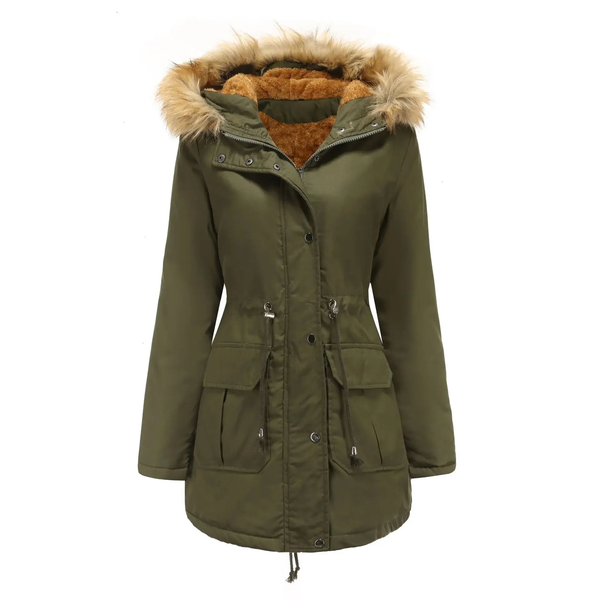 Women's Winter Jacket Warm Solid Plush Thickened Long Winter Coat Outdoor Hiking Fur Hooded Windproof Down Parka Coats Overcoat by My Store
