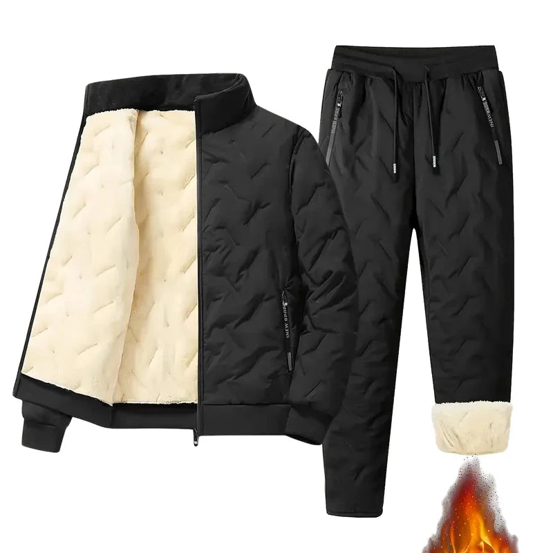 Men's autumn and winter sports suit stand collar casual cardigan jacket outdoor thick warm cotton jacket and pants two-piece set by Badon Shop LLC