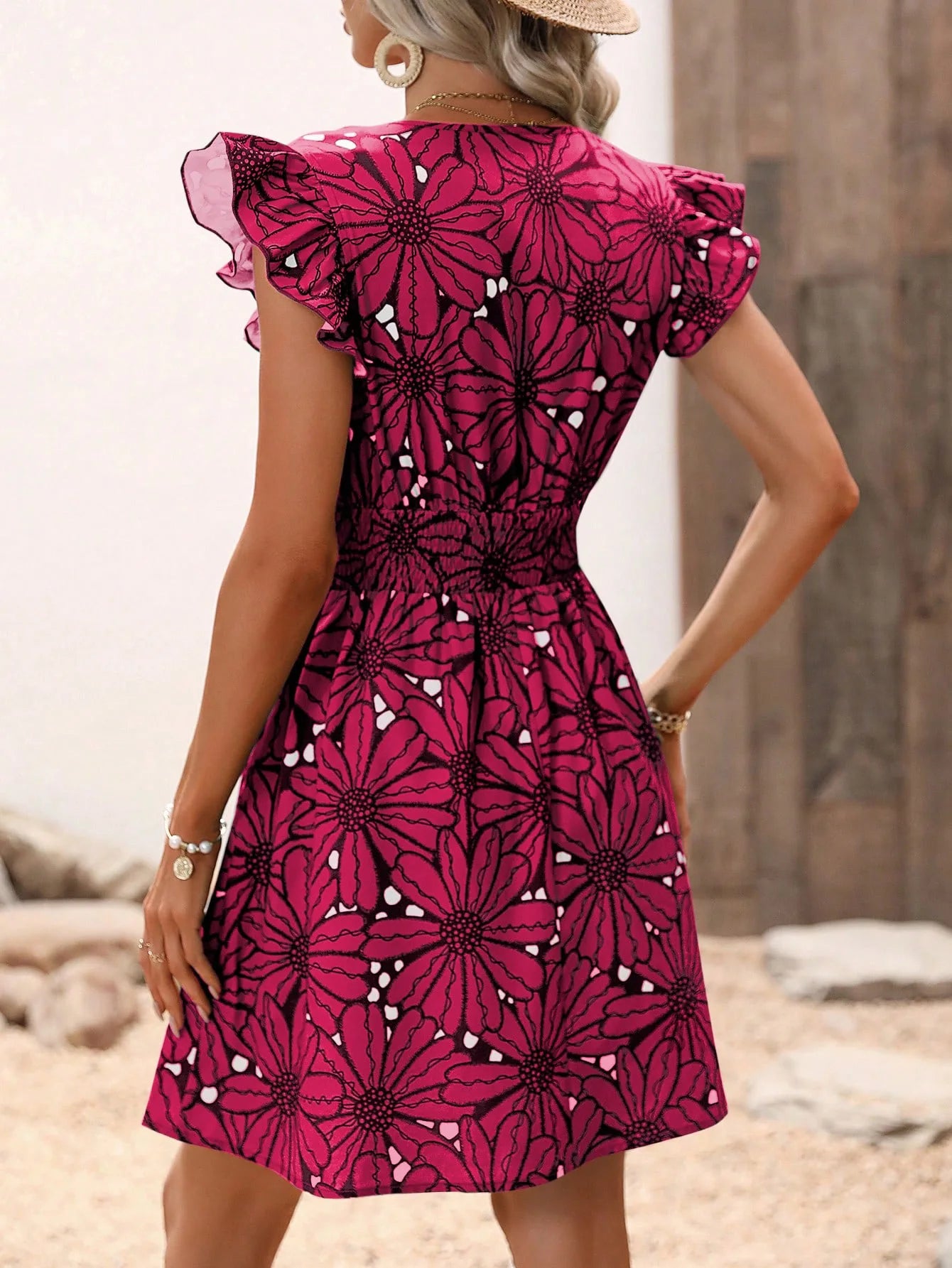 Fashion V-Neck Printed Dress Women's Petal Sleeve Mini Dresses Summer Party A-Line Dress Vestidos by DERILUJA LLC