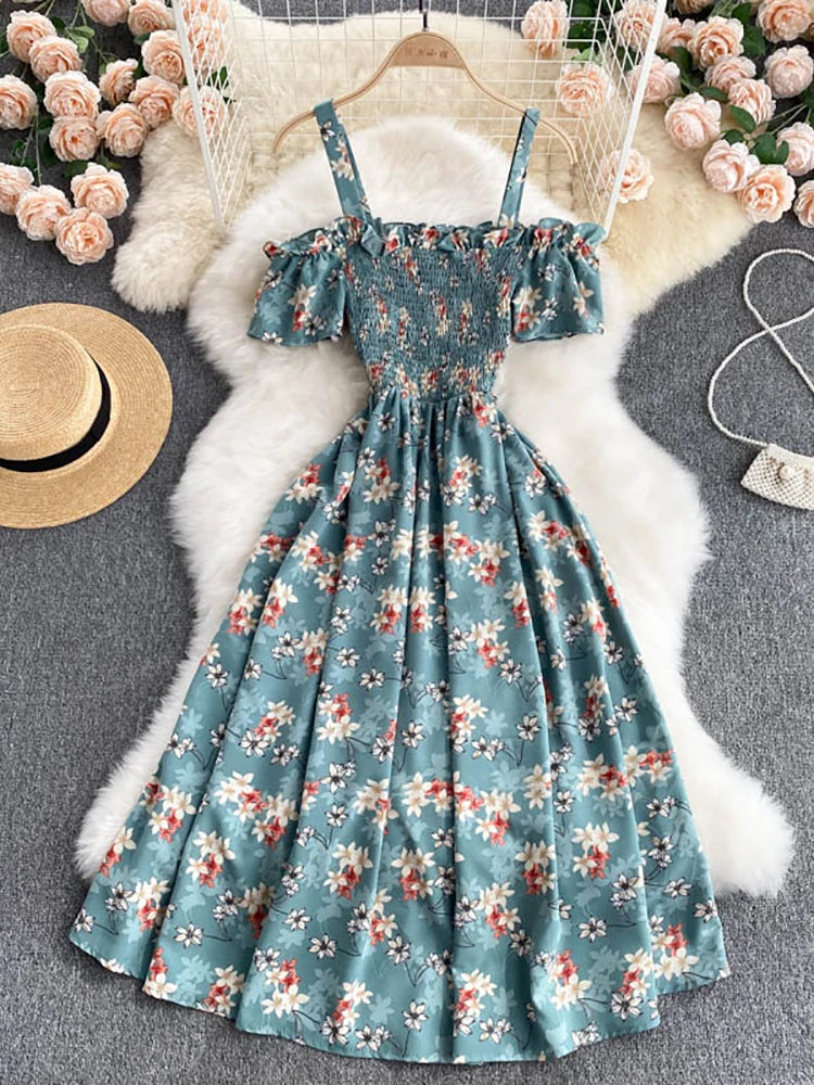 Summer 2026 Midi Dress Women Casual Off Shoulder Short Sleeve Vacation Beach Robe Female Clothing by DERILUJA LLC