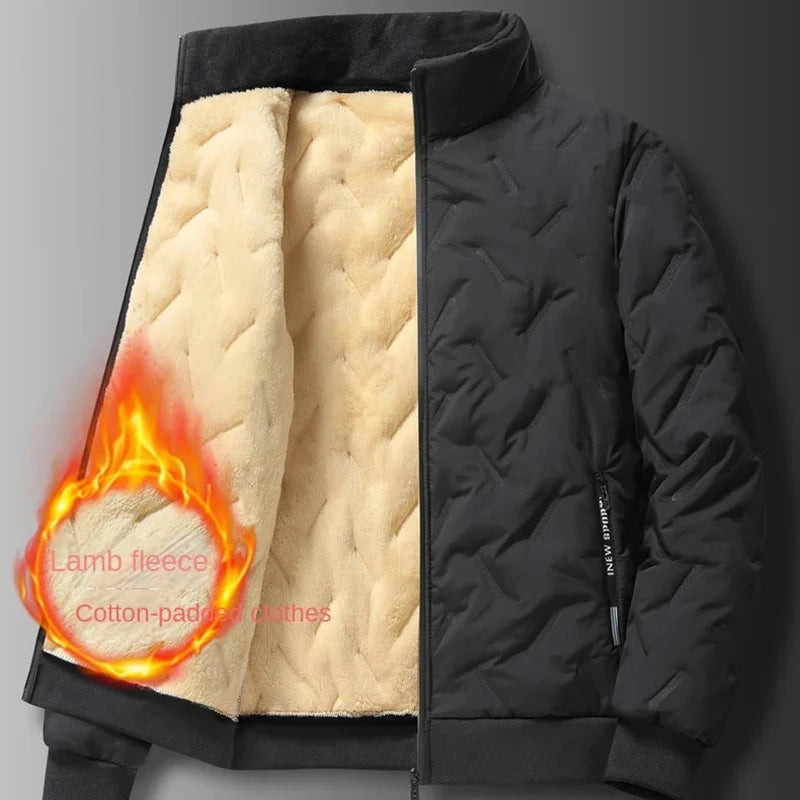 Men's autumn and winter sports suit stand collar casual cardigan jacket outdoor thick warm cotton jacket and pants two-piece set by Badon Shop LLC