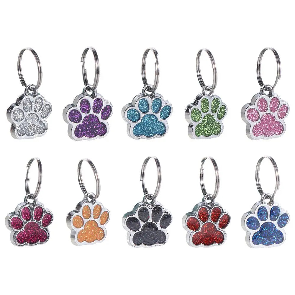 Cat Dog Paw Print Dog Cat Tags Personalized Anti-Lost Pet Glitter Pendant with Hook Exquisite Pet Collar Tag Pendant Puppy by DERILUJA LLC