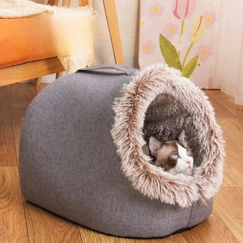 Pet House for Small Dog Cat Bed House Portable Enclosed Plush Pet Kitten Nest Winter Warm Soft Pet Cave Kennel Deep Sleep Sofa by Badon Shop LLC