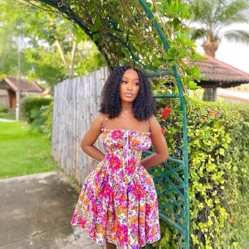 Dress Women Summer Fashion Women Sleeveless Polyester Printing Mini Dress Casual Beach Party Evening Dress by DERILUJA LLC