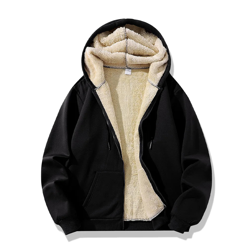 Winter Lambswool Zipper Hoodies Thicken Warm Jackets Long Sleeve Sweatshirts Casual Sports Fleece Black Coats Hooded Men Coat To by Badon Shop LLC