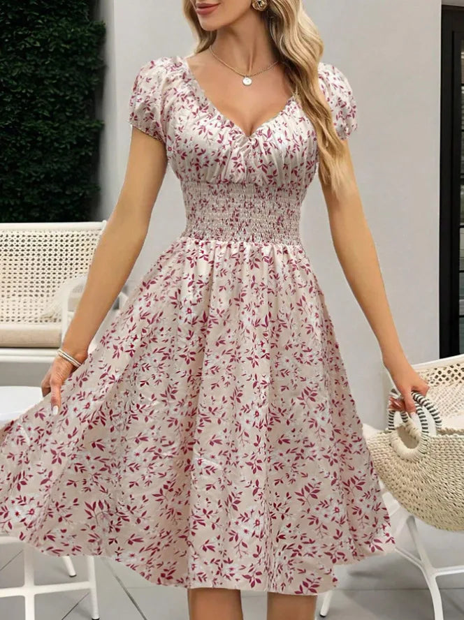 2026 Summer New Vintage Floral Bubble Sleeve French Dress by DERILUJA LLC