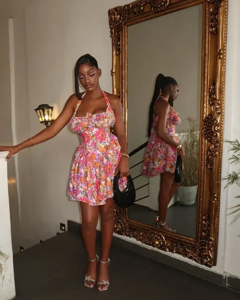 Dress Women Summer Fashion Women Sleeveless Polyester Printing Mini Dress Casual Beach Party Evening Dress