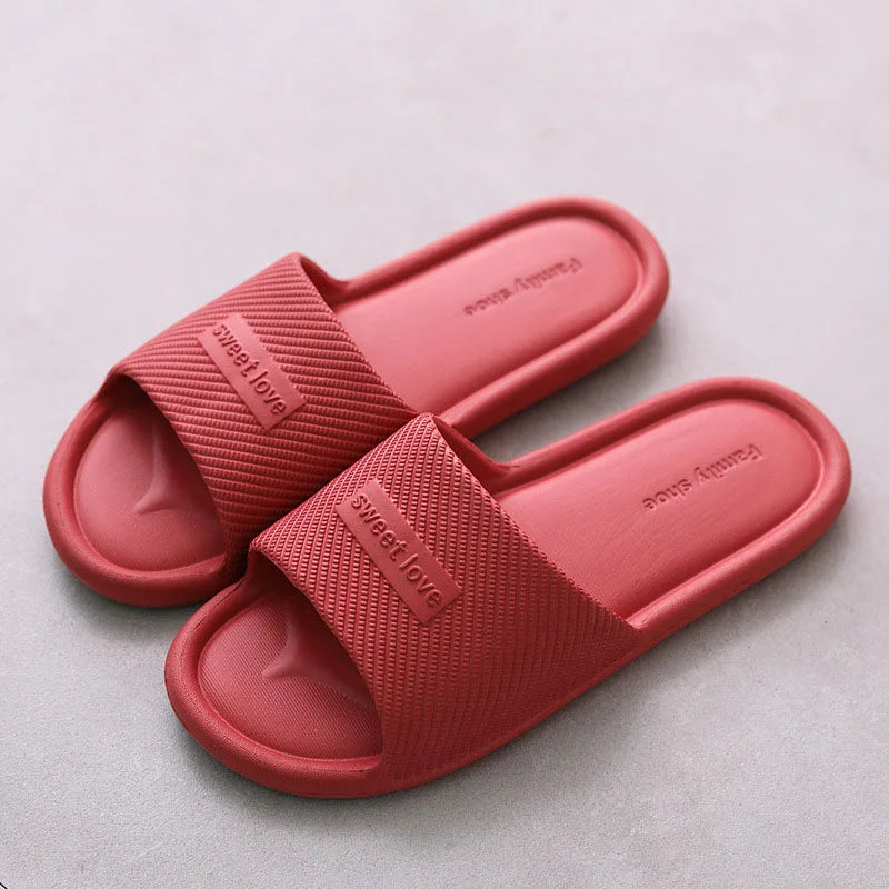 Summer Bathroom Slippers Men Women Non-slip Fashion Slides Indoor House EVA Slippers Woman Couples at Home Happy Flops LX021 by DERILUJA LLC