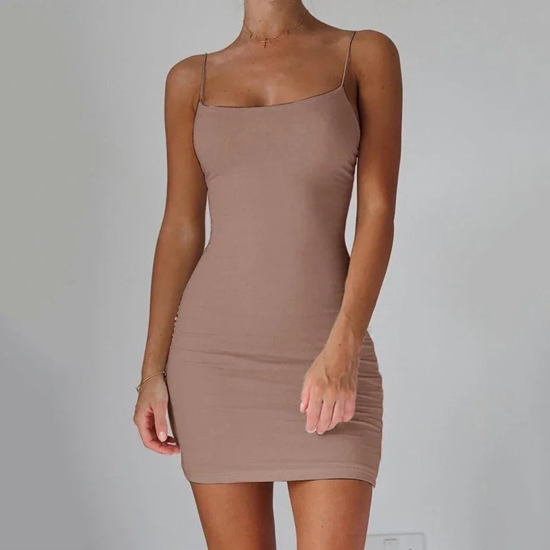 Summer Spaghetti Strap Mini Dress 2026 Women Bodycon Club Party Dresses Short Female Camisole Solid Black Sheath Sundress by DERILUJA LLC