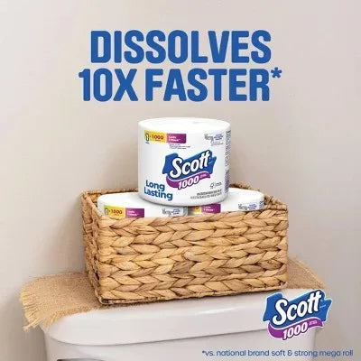 Toilet Paper 1-Ply, 4 Rolls, 1000 Sheets Per Roll, Septic-Safe Clog-Free Bath Tissue for Low-Flow Toilets by DERILUJA LLC
