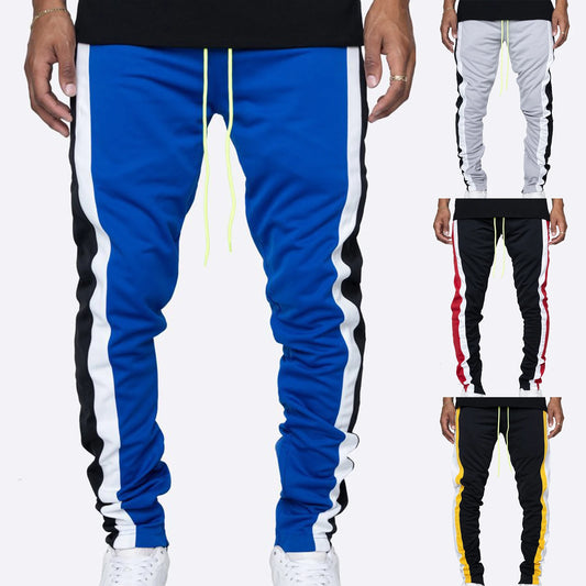 Spring Autumn Men Drawstring Zipper Pockets Sweatpants Sports Trousers Skinny Pants Contrast Color Men's Casual Loose Trousers