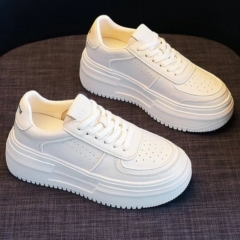 2023 New U Leather Women's White Casual Woman Vulcanize Sneakers Breathable Sport Walking Running Platform Flats Shoes