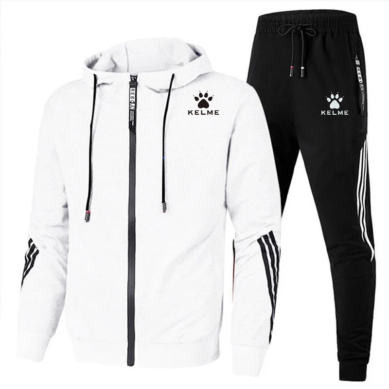 2023 Brand KELME Men's Handsome Zipper Hoodie Set + 2pcs High Quality Casual Sweatpants Fashion Sport Men cho